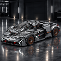 Steel Phantom 1:14 gunmetal Lamborghini style LEGO Technic model in a dark premium garage