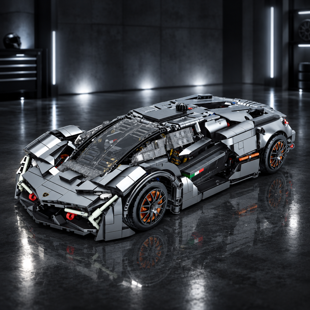 Steel Phantom 1:14 LEGO model in a dark premium garage setting